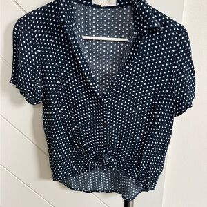 Rewind Navy and White Polka Dot Blouse